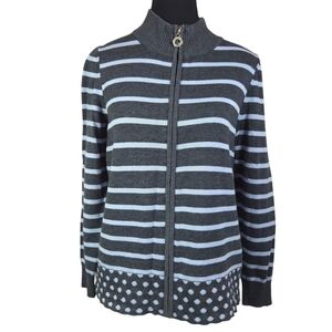 Laura Petites Blue And Grey  Cardigan Sweater Wirh Rhinestone Toggle Med